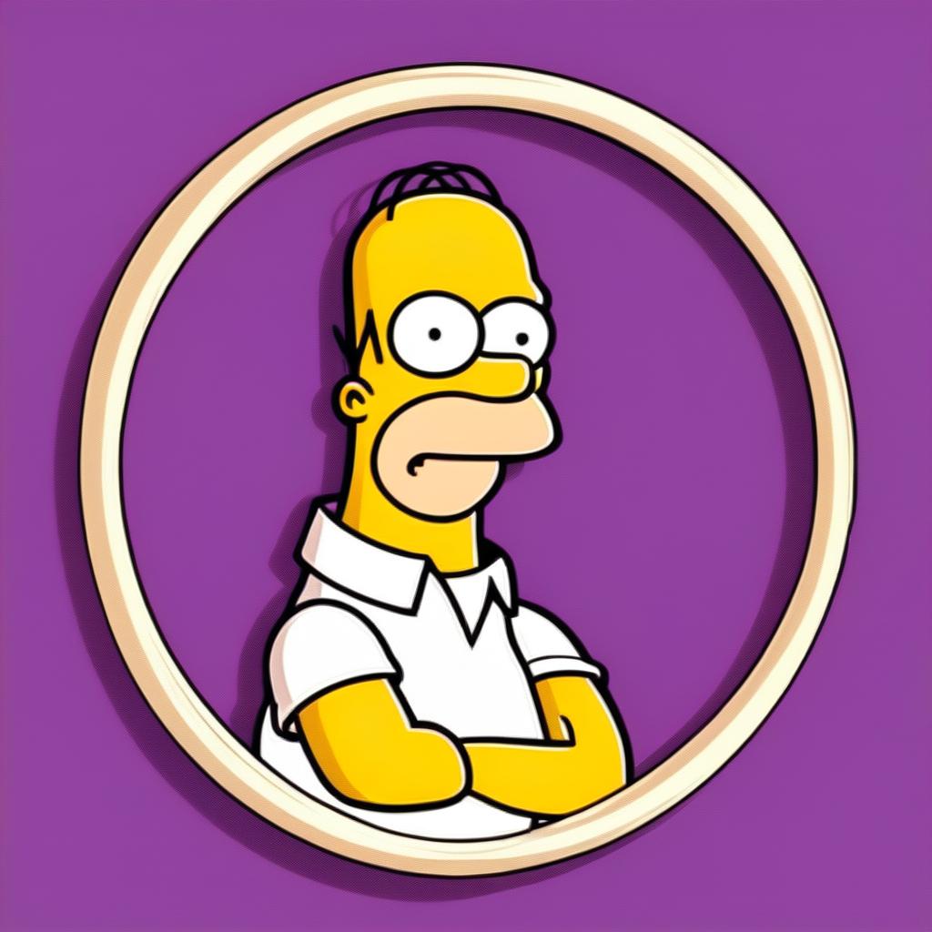 Intense 90s anime-style profile picture of Homer Simpson within a circular border.