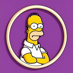 Intense 90s anime-style profile picture of Homer Simpson within a circular border.