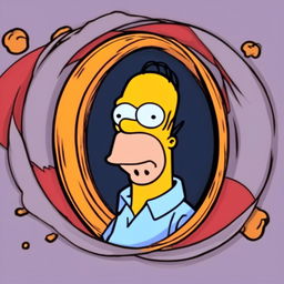 Intense 90s anime-style profile picture of Homer Simpson within a circular border.