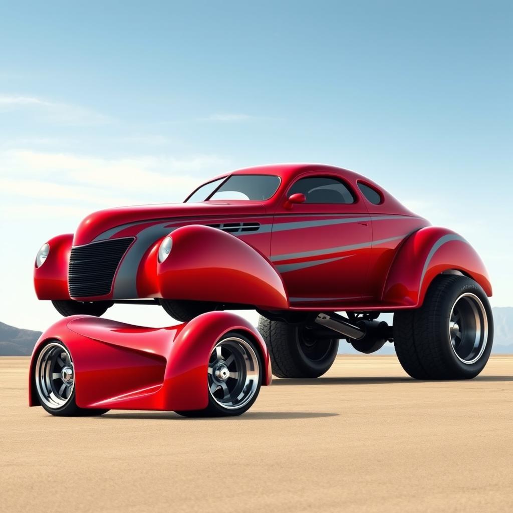 A futuristic fusion of a 1939 Chevrolet Coupe and a modern supercar, showcasing a widebody design