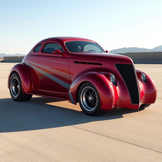 A futuristic fusion of a 1939 Chevrolet Coupe and a modern supercar, showcasing a widebody design