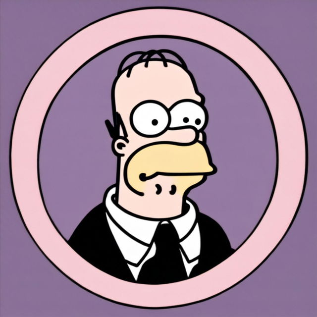 Intense 90s anime-style profile picture of Homer Simpson within a circular border.