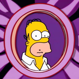 Intense 90s anime-style profile picture of Homer Simpson within a circular border.