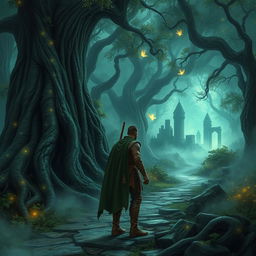 A brave adventurer embarks on a mission in the Enchanted Forest, filled with mystical wonders