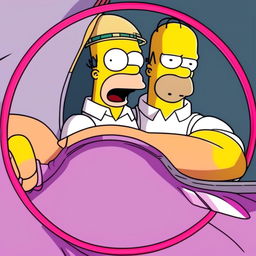 Intense anime-style profile picture of Homer Simpson in the style of Neon Genesis Evangelion with detailed anime eyes, encased within a circular border.