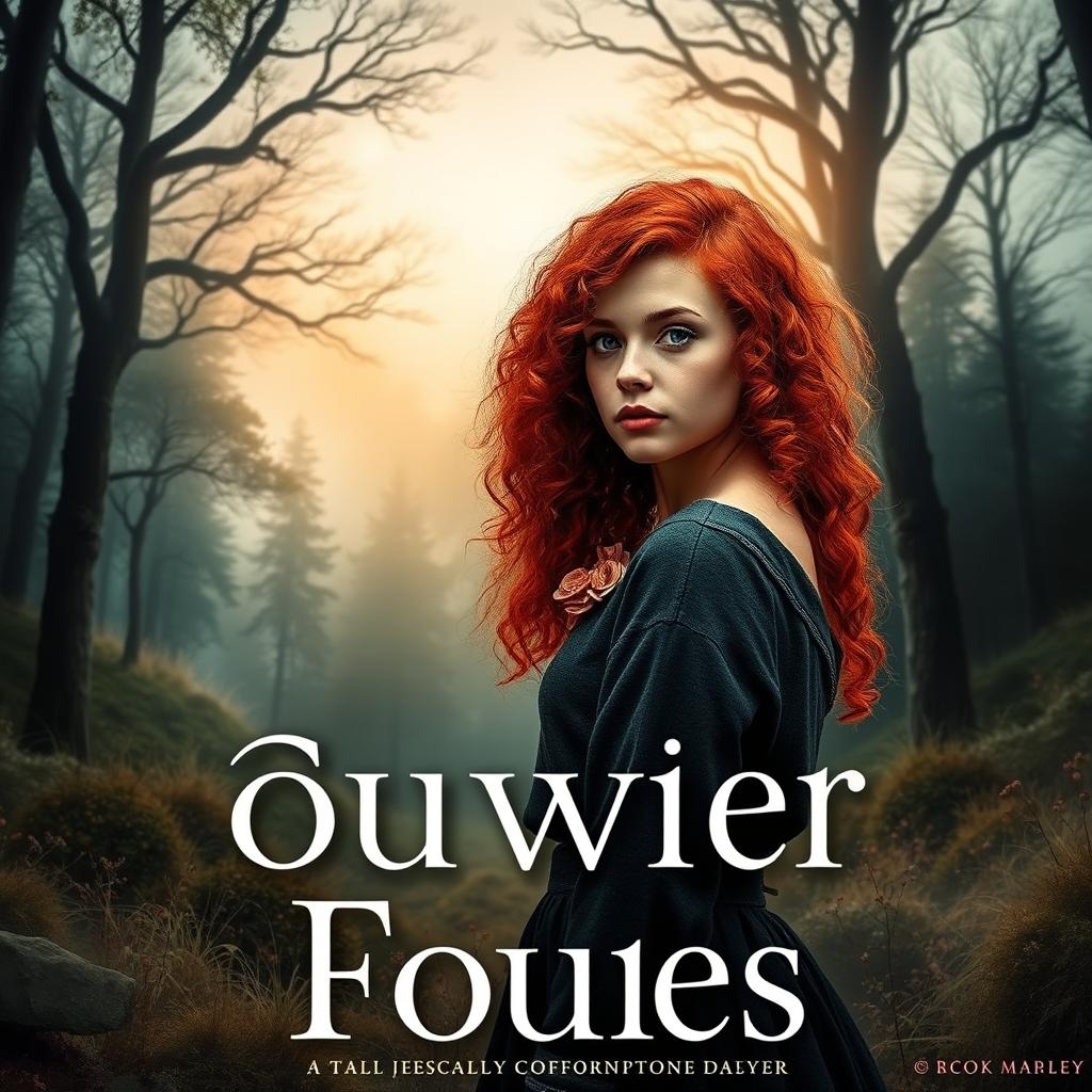 A captivating book cover featuring a young woman with curly red hair