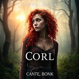 A captivating book cover featuring a young woman with curly red hair