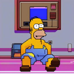 32x32 sprite of Homer Simpson in a Nintendo style, glitching.