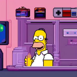 32x32 sprite of Homer Simpson in a Nintendo style, glitching.