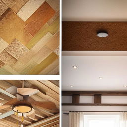 Various creative and innovative ceiling design ideas for a rectangular room, showcasing a mix of styles - contemporary, rustic, and minimalistic.