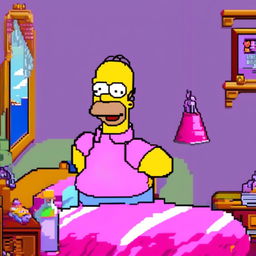 32x32 sprite of Homer Simpson in a Nintendo style, glitching.