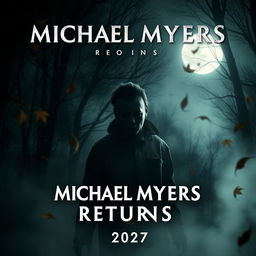 A dramatic and intense poster for the 2027 film release of "Michael Myers Returns"