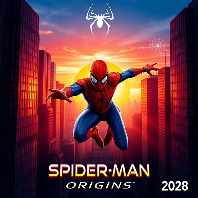 A poster for the upcoming 2028 movie "Spider-Man Origins