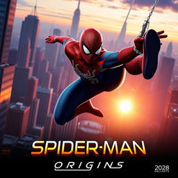 A poster for the upcoming 2028 movie "Spider-Man Origins