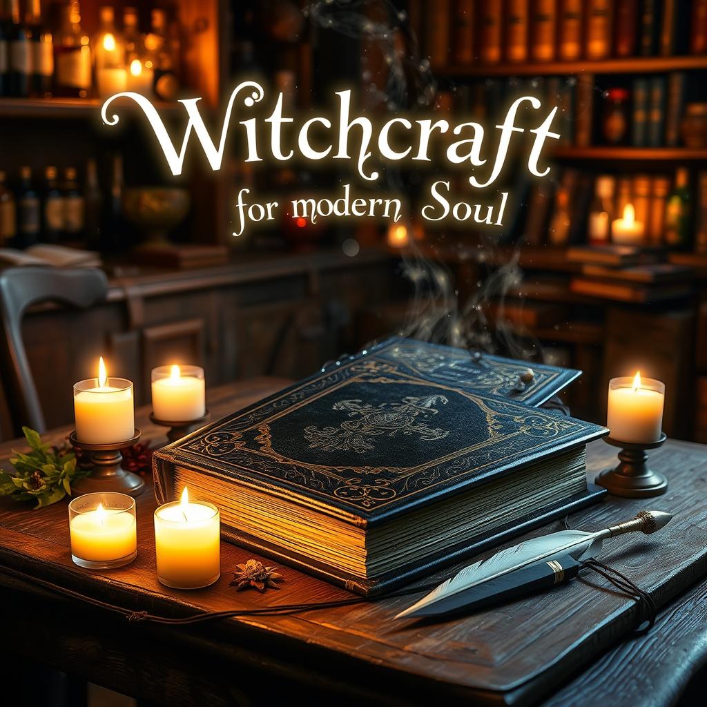 A mystical book of spells titled "Witchcraft for the Modern Soul: Spells for an Abundant Life"