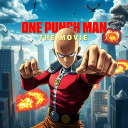 A dramatic movie poster for "One Punch Man: The Movie" featuring Saitama, the main character