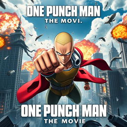 A dramatic movie poster for "One Punch Man: The Movie" featuring Saitama, the main character