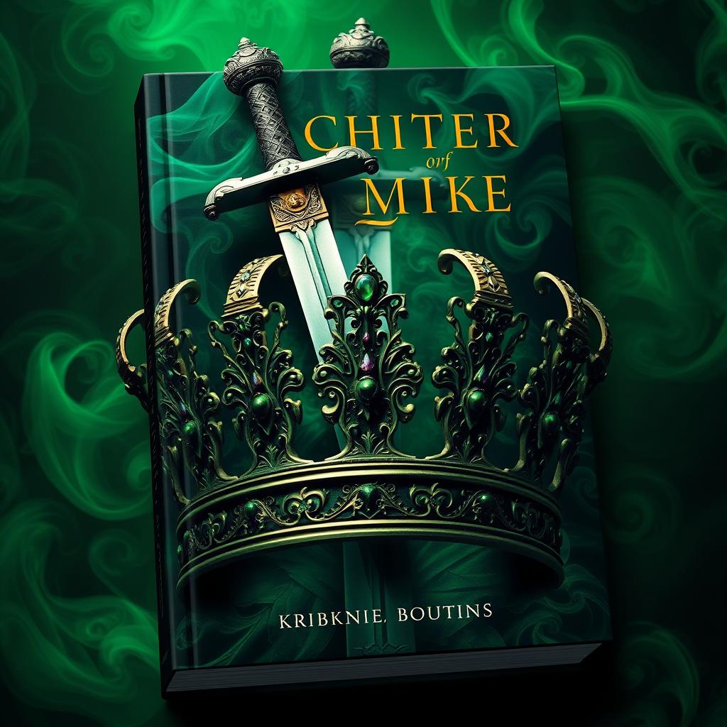 A dramatic book cover design featuring a sword piercing through an ornate crown