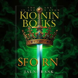 A dramatic book cover design featuring a sword piercing through an ornate crown