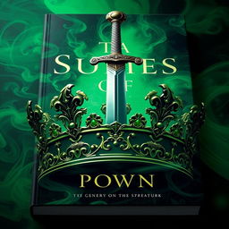 A dramatic book cover design featuring a sword piercing through an ornate crown