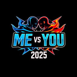 Logo design for 'ME VS YOU' with a bold, futuristic style, symbolizing the concept of competition and duality