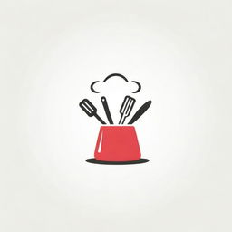 A vibrant and engaging logo for a cooking channel featuring a chef's hat, a spatula, and a rolling pin set against a backdrop of steaming hot dishes.