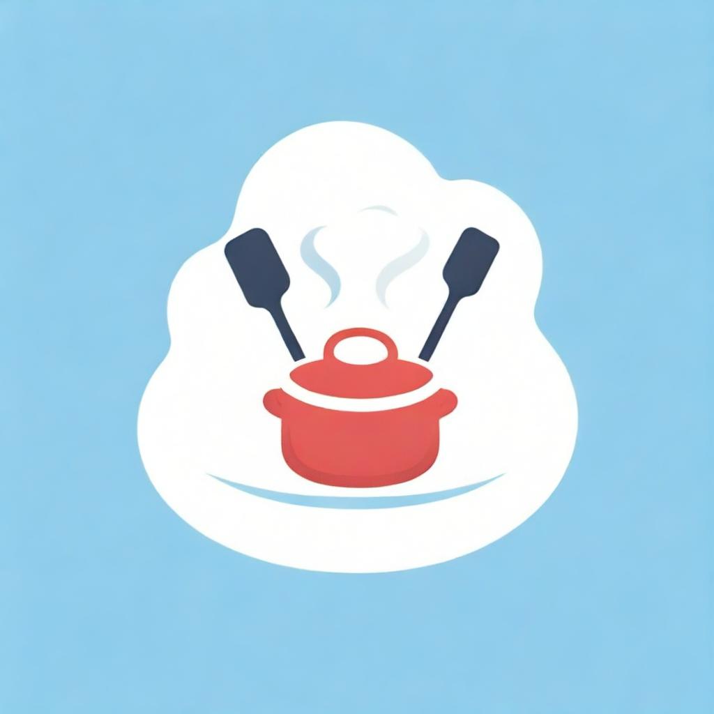 A vibrant and engaging logo for a cooking channel featuring a chef's hat, a spatula, and a rolling pin set against a backdrop of steaming hot dishes.