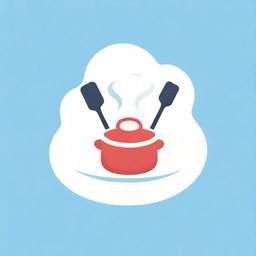 A vibrant and engaging logo for a cooking channel featuring a chef's hat, a spatula, and a rolling pin set against a backdrop of steaming hot dishes.