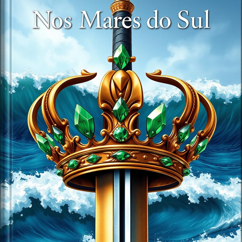 A realistic and detailed book cover illustration featuring a sword piercing through a regal crown