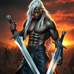 A powerful and dynamic black male young man, standing in a battle-ready pose