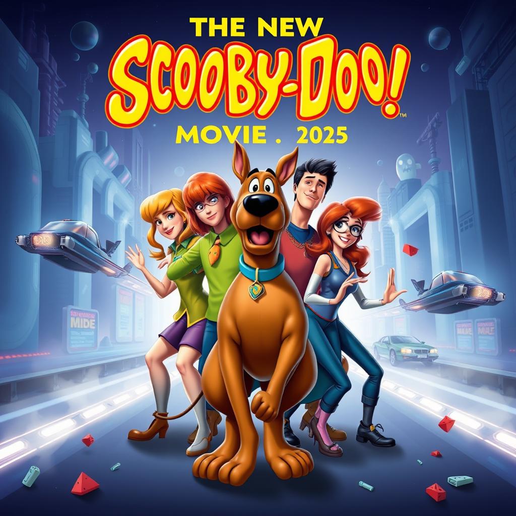 A futuristic and exciting poster for the new Scooby-Doo movie coming in 2025