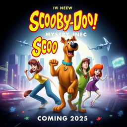 A futuristic and exciting poster for the new Scooby-Doo movie coming in 2025