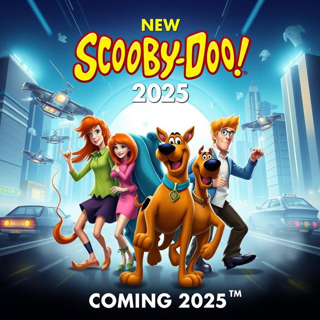 A futuristic and exciting poster for the new Scooby-Doo movie coming in 2025