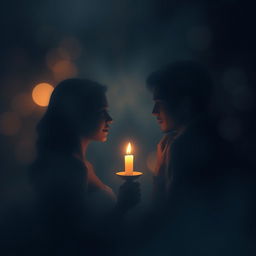 A dreamy, impressionist image of a barely perceptible couple with intertwined silhouettes in a soft and ethereal atmosphere