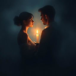 A dreamy, impressionist image of a barely perceptible couple with intertwined silhouettes in a soft and ethereal atmosphere