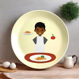 Create a captivating avatar featuring a delicious looking plate of gourmet food against a soft, subtly textured background that harmoniously blends into a hint of a bustling kitchen. Ensure the avatar conveys an engaging, foodie vibe.