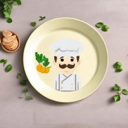 Create a captivating avatar featuring a delicious looking plate of gourmet food against a soft, subtly textured background that harmoniously blends into a hint of a bustling kitchen. Ensure the avatar conveys an engaging, foodie vibe.