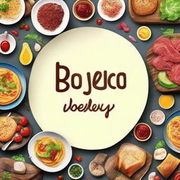 Create an enticing avatar featuring a feast for the eyes of gourmet food with a tastefully integrated text saying 'Волшебство Вкуса'. The background should subtly hint at a lively kitchen, embodying a gastronomic adventure.