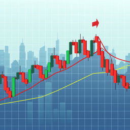 A detailed, dynamic illustration of a price action trading chart, showcasing candlestick patterns, support and resistance levels, and trend lines