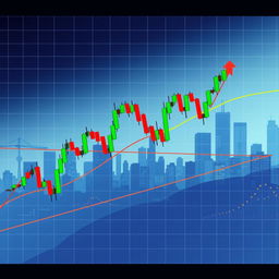 A detailed, dynamic illustration of a price action trading chart, showcasing candlestick patterns, support and resistance levels, and trend lines