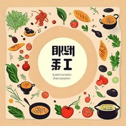 Create an enticing avatar featuring a feast for the eyes of gourmet food with a tastefully integrated text saying 'Волшебство Вкуса'. The background should subtly hint at a lively kitchen, embodying a gastronomic adventure.