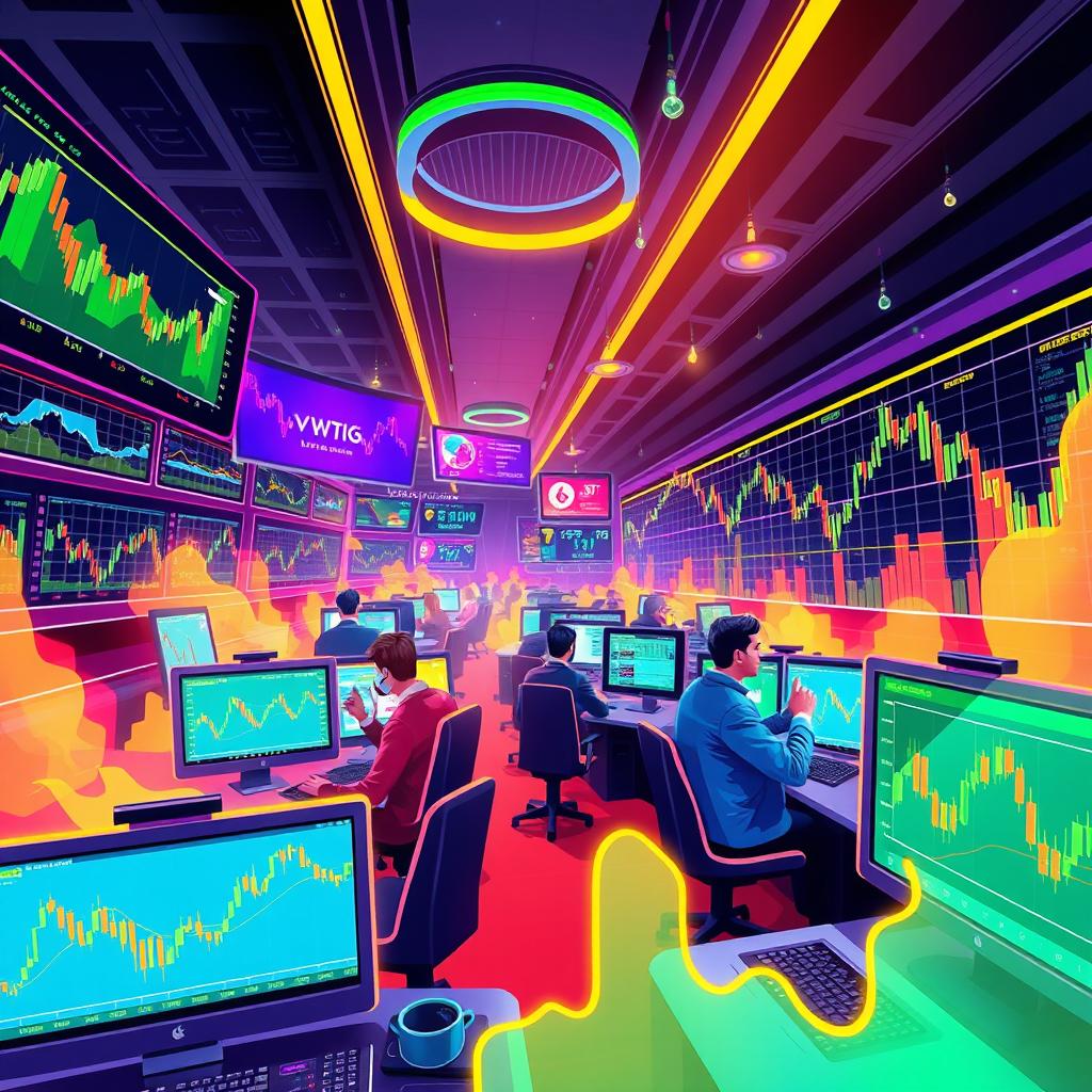 A dynamic and colorful illustration showcasing the price action trading with cryptocurrencies