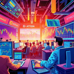 A dynamic and colorful illustration showcasing the price action trading with cryptocurrencies