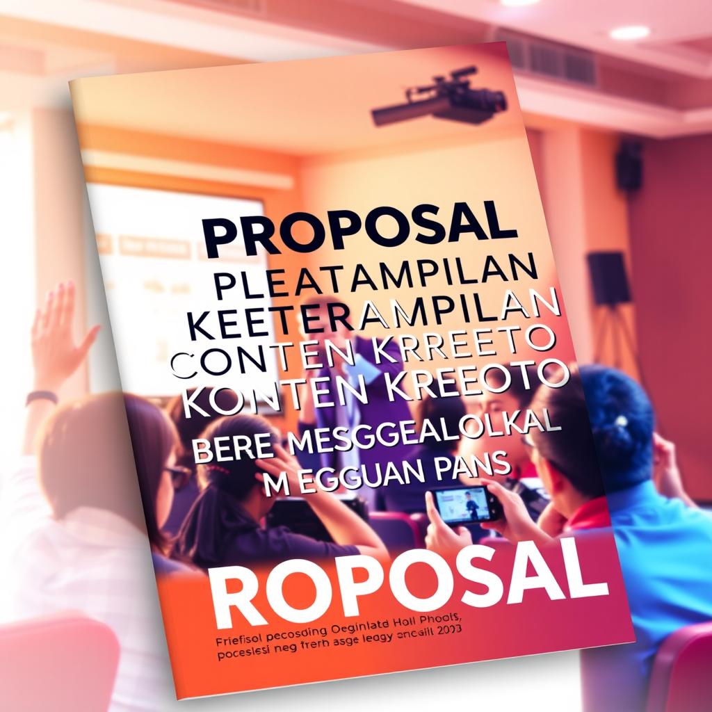 A cover design for an F4-sized proposal document featuring a vibrant scene of a person conducting a photography seminar or content creator workshop