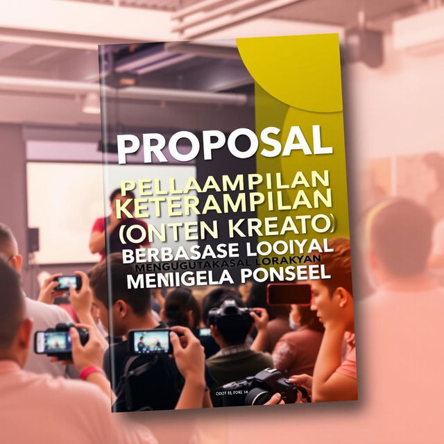 A cover design for an F4-sized proposal document featuring a vibrant scene of a person conducting a photography seminar or content creator workshop