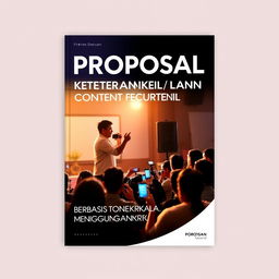 A cover design for an F4-sized proposal document featuring a vibrant scene of a person conducting a photography seminar or content creator workshop