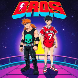 1980s anime title screen featuring vibrant colors and bold lines, with the title text "BROS" prominently displayed