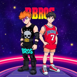 1980s anime title screen featuring vibrant colors and bold lines, with the title text "BROS" prominently displayed