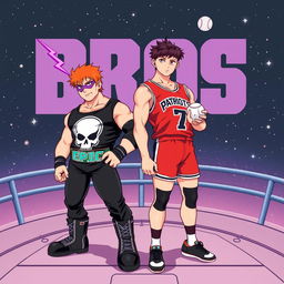 1980s anime title screen featuring vibrant colors and bold lines, with the title text "BROS" prominently displayed