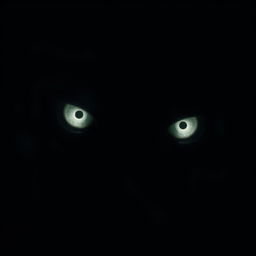 A haunting and mysterious image focused on a pair of glowing eyes in the darkness